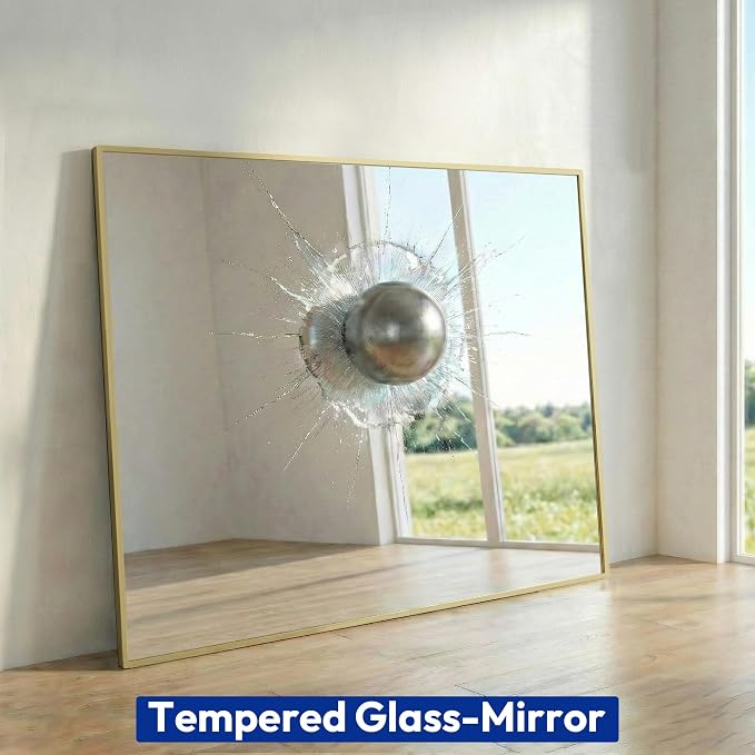 36" x 48" Gold Wall Mirror for Bathroom, 48" x 36" Oversized Rectangular Accent Decor, Large Metal Framed Mirror for Dining Room & Vanity
