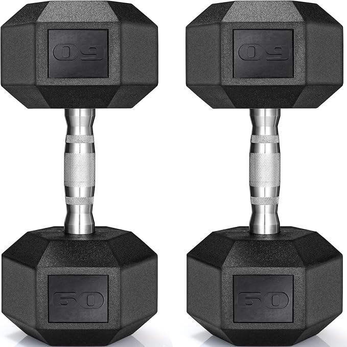 LIFERUN Rubber Coated Hex Dumbbell Set of 2, 30-85lb Cast Iron Free Weights | Anti-Slip Dumbbells, Hex Shape Prevents Rolling, Durable Home Gym Free Weights for Full-Body Strength Training