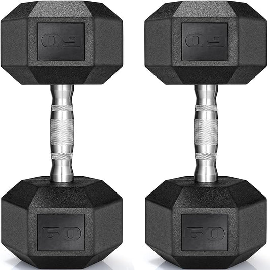 LIFERUN Rubber Coated Hex Dumbbell Set of 2, 30-85lb Cast Iron Free Weights | Anti-Slip Dumbbells, Hex Shape Prevents Rolling, Durable Home Gym Free Weights for Full-Body Strength Training