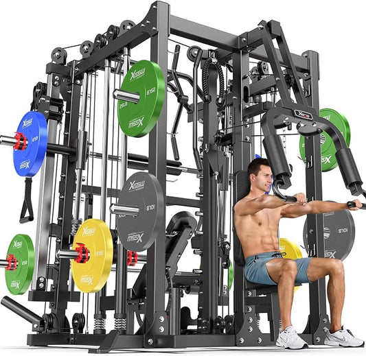 Multi-Purpose Squat Rack,Smith Machine Weight Rack Set with Cable Crossover System, Home Gym Power Racks, Power Racks and Packages