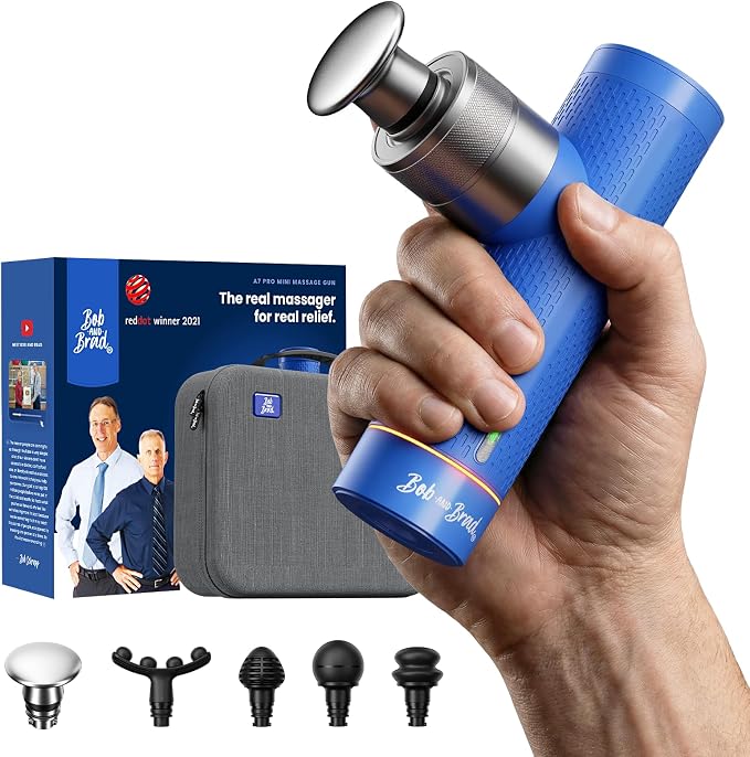 BOB AND BRAD A7 Mini Massage Gun, 11mm Deep Tissue Percussion, Metal Head | Portable quiet percussion massager for back, shoulders and legs, muscle recovery, FSA-HSA eligible, gifts for athletes