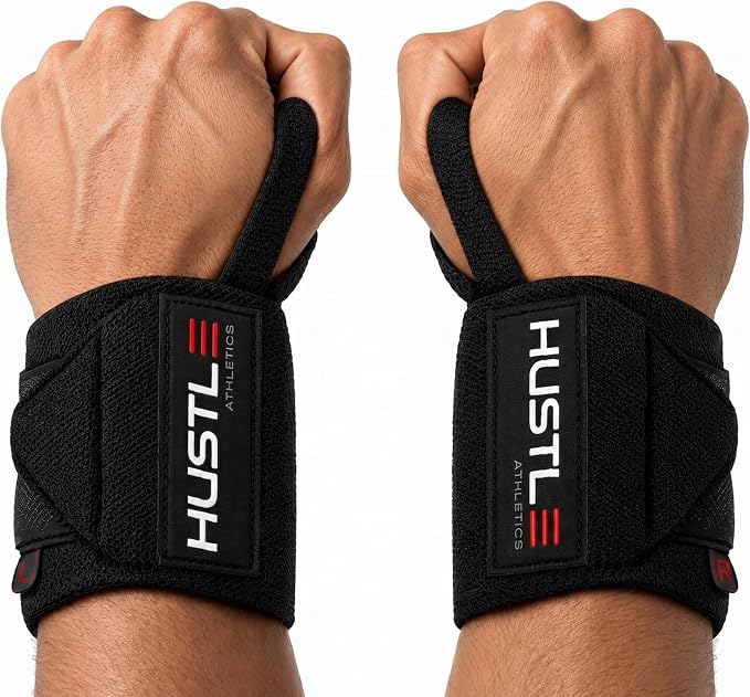 Hustle Athletics Wrist Wraps for Weightlifting, USPA-Approved 18" Wrist Support Straps for Bench Press, Squats & Overhead Press, Heavy-Duty Gym Wraps for Men and Women