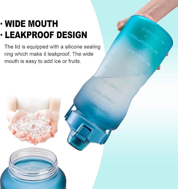 EYQ 64oz/128oz Leakproof Free Drinking Water Bottle with Motivational Time Marker BPA Free for Fitness, Gym and Outdoor Sports