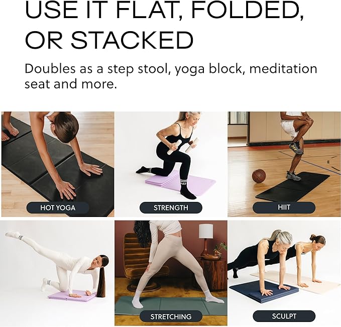 Stakt Foldable Yoga Mat Pro - Non Slip 2 in 1 Fitness Exercise Mat | Premium textured grip, 12 mm thick, folding design, EVA foam blend, supports Pilates, barre, and strength training