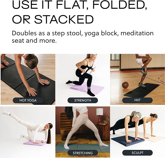 Stakt Foldable Yoga Mat Pro - Non Slip 2 in 1 Fitness Exercise Mat | Premium textured grip, 12 mm thick, folding design, EVA foam blend, supports Pilates, barre, and strength training
