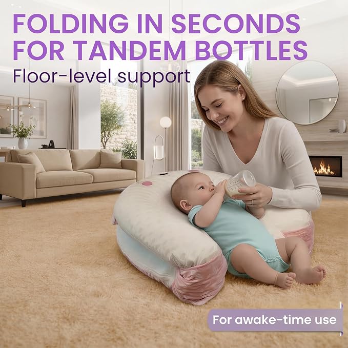 Infant Support Pillow with Adjustable Side Panels for Supervised Tummy Time - Portable Activity Cushion for 0-12 Months - Activity Mat - Pink