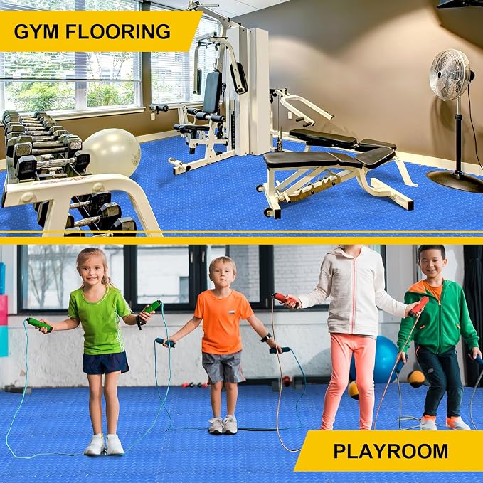 Ecally 100 Pcs 12 x 12 Gym Mat Foam Floor Mats for Home Gym Covers 96 Sq Ft Puzzle Exercise Square Interlocking Carpet Tiles with Border for Workouts Equipment Yoga Pilates (Blue)