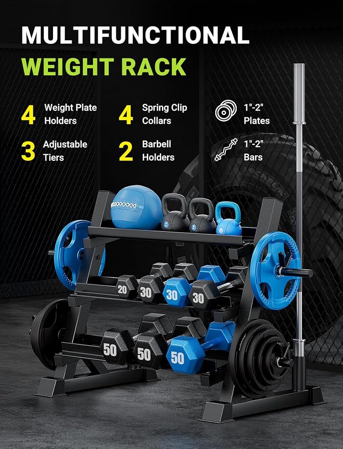 YOLEO Dumbbell Rack Stand Only, 1100LBS Heavy Duty Weight Rack for Home Gym, Adjustable 3-Tier Weight Storage Rack for Dumbbells, Barbells, Kettlebells & Weight Plates, Compact Workout Equipment Organizer