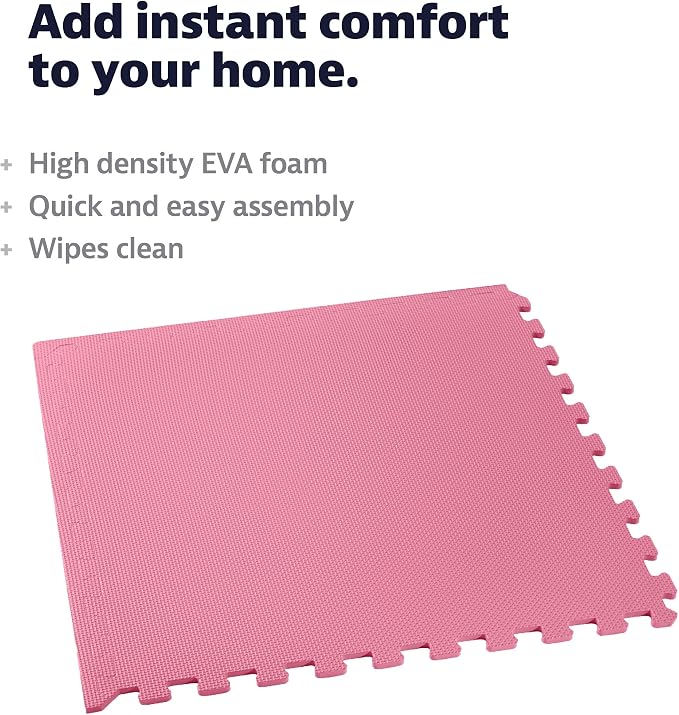 We Sell Mats 1/2 Inch Thickness Multipurpose EVA Foam Floor Tiles, Interlocking Floor Mat for Indoor Gym and Home Use, 24 in x 24 in, Pink, 24 Square Feet (6 Tiles)