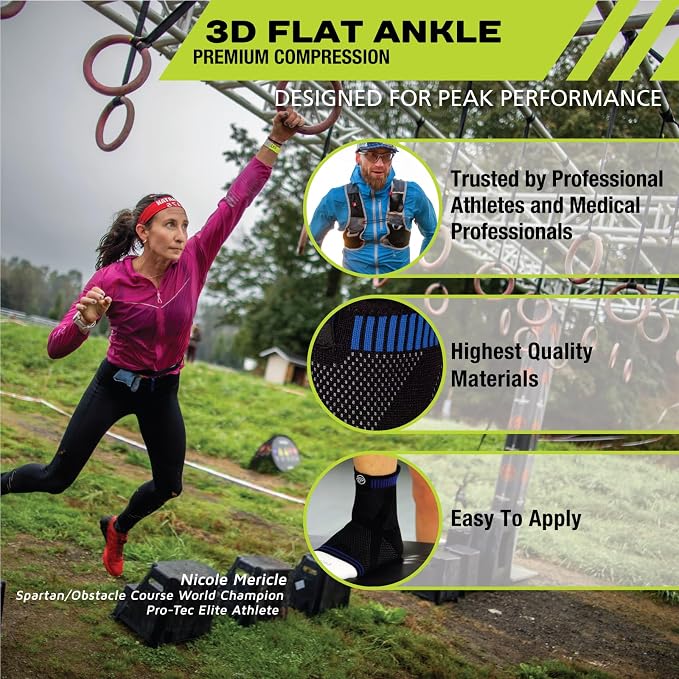 Pro-Tec Athletics 3D Flat Ankle Support, Custom Fit, Breathable Fabric, Multi-Directional Stretch for Support and Flexibility