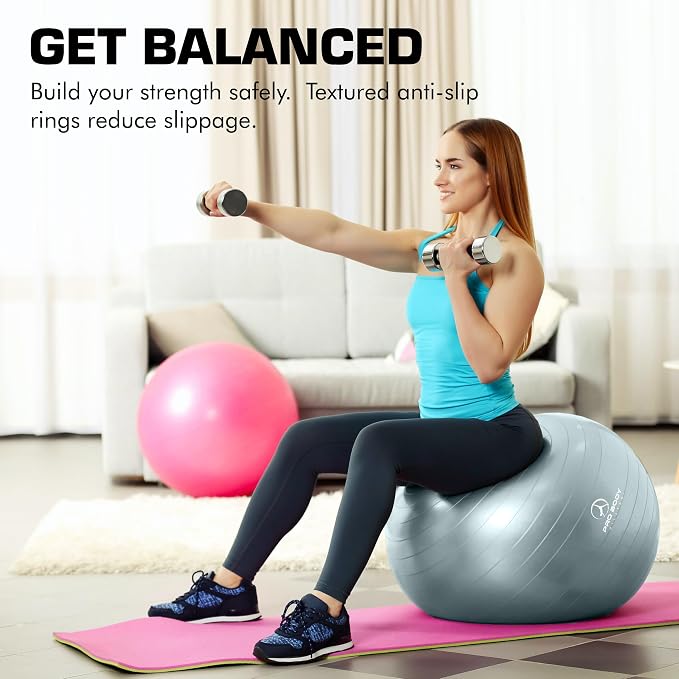 ProBody Pilates Yoga Ball - Vibrant Colors Exercise Ball | 880 lb Load, CA 10P Cert, BPA/Latex/Phthalate-free, PT & Prenatal Use, Recommended by OBs, Pump, Stability Ball