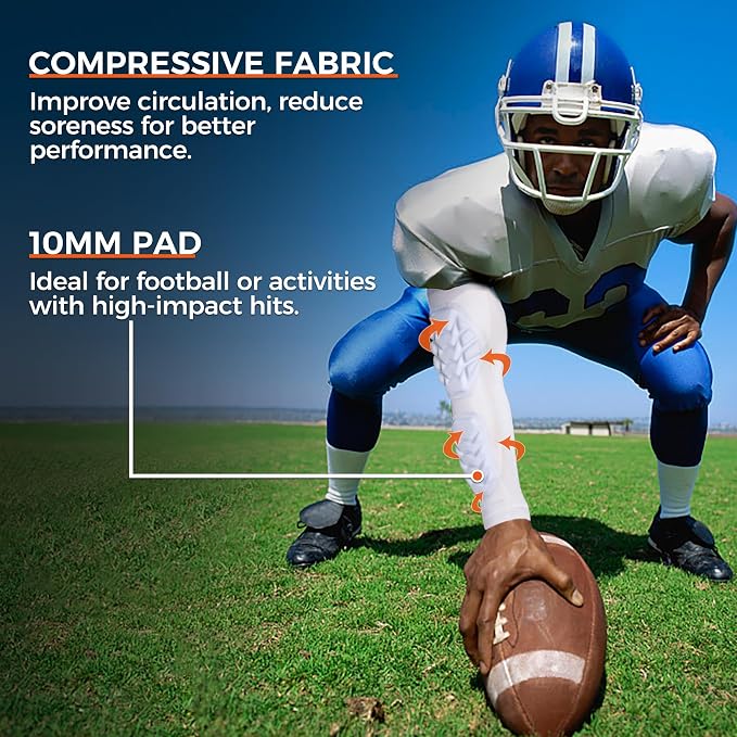 COOLOMG Football Arm Pads Padded Forearm Elbow Sleeves | Padded Compression Arm Sleeves for Football Basketball Volleyball 1 Pair