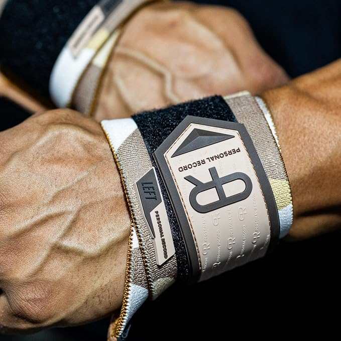PR Personal Record Heavy Duty Premium Wrist Wraps, More Elasticity, Reinforced Stitching, Extra Wide Strap, Strong Thumb Loop, Larry Wheels Weightlifting Wraps