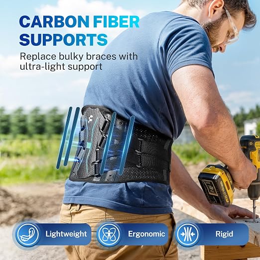 Back Brace for Women Men for All-day Wear & Support, Enhanced Back Support | Removable 3D Lumbar Support Pad, Carbon Fiber Splint, Adjustable Back Compression, Wear Under Clothes, Lower Back Pain Relief