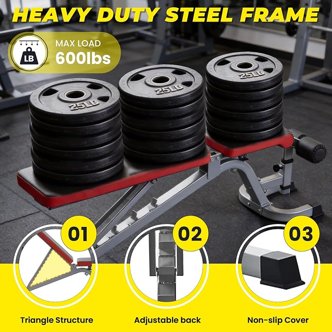 HULKFIT Adjustable Folding Weight Bench, Heavy Duty Workout Bench with Multiple Backrest Positions, Stable Incline Decline Flat Exercise Bench for Full Body Strength Training at Home Gym