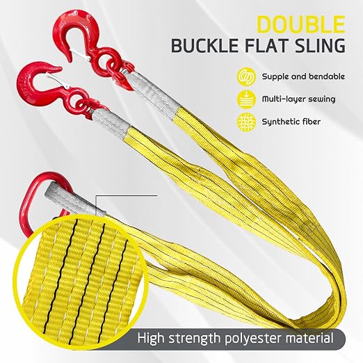 Lifting Slings Straps with Hooks - 5 Feet, 13227 Pounds Capacity | Polyester Bridle Sling fitted with G80 alloy steel eye hooks, heavy duty, Ideal for engine hoists & industrial rigging work