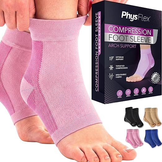 PhysFlex Ankle Brace Support - Ankle Compression Sleeve - Foot Brace for Women & Men - Tendonitis & Arthritis Ankle Brace Sports Running, Plantar Fasciitis Relief & Stabilizing Ankle Wrap