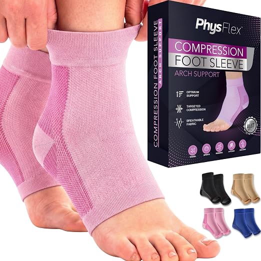 PhysFlex Ankle Brace Support - Ankle Compression Sleeve - Foot Brace for Women & Men - Tendonitis & Arthritis Ankle Brace Sports Running, Plantar Fasciitis Relief & Stabilizing Ankle Wrap