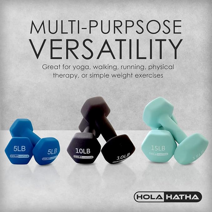 HolaHatha 1, 2 and 3 lb Neoprene Dumbbell Strength Training Weight Set with Rack