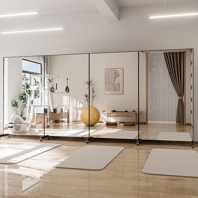 Extra Large Full Body Floor Mirror with 360° Lockable Wheels, 75*39 Inch Super Lightweight Glassless Shatterproof Surface, Rolling Full-Length Mirror for Yoga, Dance Studio, Home Gym, Black