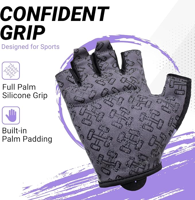 Workout Gloves for Women Men, Full Palm Silicone Grip, Padded Half Finger Gloves for Gym, Weight Lifting, Cycling