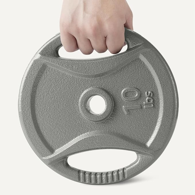 Amazon Basics 1-Inch Grip Weight Plates, Cast Iron, Strength Training, Home Gym
