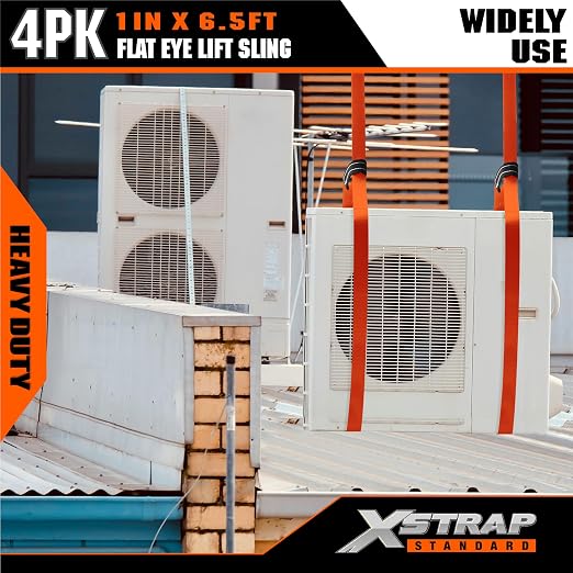 XSTRAP STANDARD 4PK 1"x6.5ft Lifting Sling Straps 2000 lb Vertical Capacity | 1600 lbs Choker / 4000 lbs Basket Capacity, 5:1 Safety Factor Polyester Web Slings for Rigging, Hoist, Tree Stump Removal