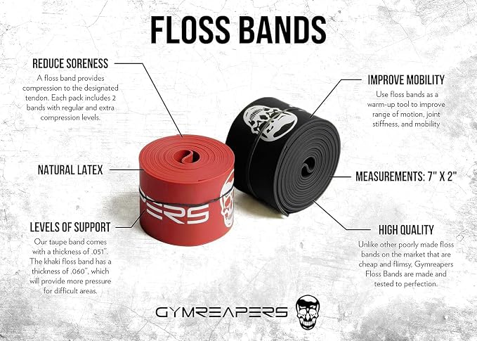 Floss Muscle Bands for Recovery & Flossing Sore Muscles and Increasing Mobility - Compression Stretch Band Pair with Carrying Case