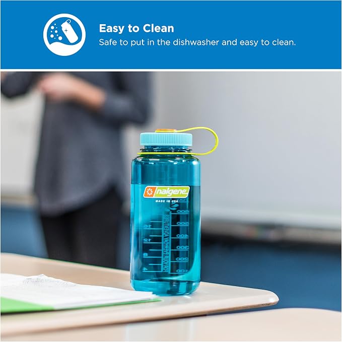 Nalgene 32 oz Wide Mouth Water Bottle, Cerulean | BPA-Free, Durable & Lightweight, Leak Proof, Dishwasher Safe, Large Reusable Plastic Bottle for Hiking, Gym, Work & Travel