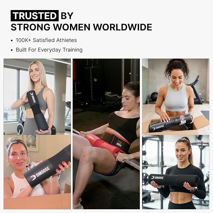 DMoose Fitness Barbell Pad for Hip Thrust, Squat & Lunges - Non-Slip Thick Foam Cushion for Neck and Back Support with Two Straps - Hip Thrust Pad for Leg Day - Fits All Olympic Bars and Smith Machine