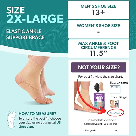 BraceAbility Elastic Ankle Support Brace - Lightweight Slip on Foot and Ankle Compression Sleeve for Gymnastics, Dance, Sports, Running, Exercise, and Sprained Ankle Swelling for Women and Men (Beige, 2XL)