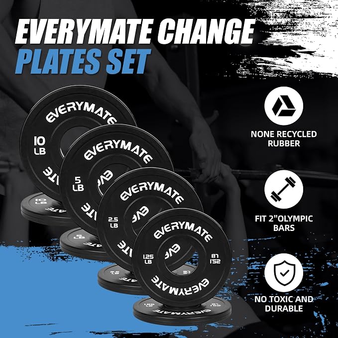 EVERYMATE Change Weight Plates 1.25LB 2.5LB 5LB Set Fractional Olympic Bumper Plates for Cross Training Steel Insert Strength Training