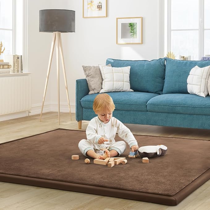 Baby Play Mat for Floor Nursery Rug Muscle Mat Area Rug Playroom Rug 74"x50" Playpen Mat Elastic Foam 1.3" Thick Crawling Mat for Babies,Toddlers, Infants, Kids,Chestnut