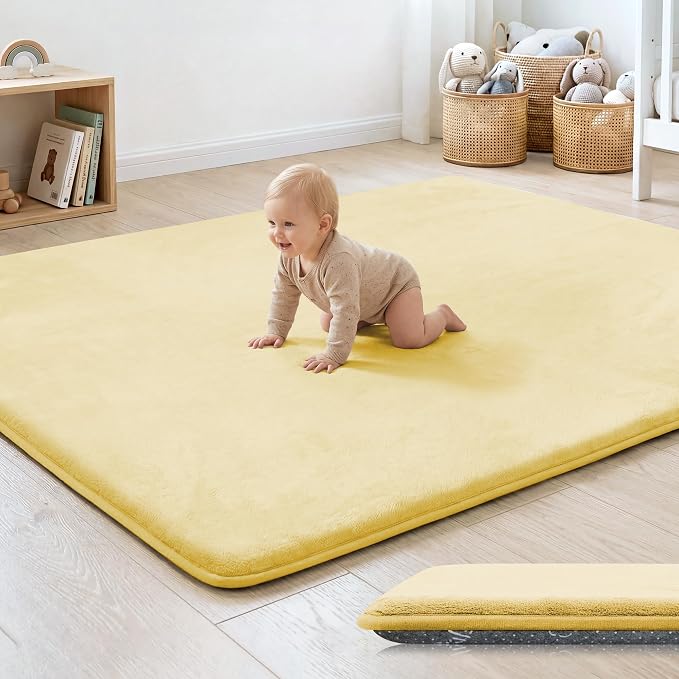 1.3" Thick Baby Floor Play Mat, 50x50 Padded Foam Mat, Vanilla | Memory Mat for Baby to Play on Floor Waterproof Easy Care with Non-Slip Tummy Time Play Mat for Nursery Playroom Classroom