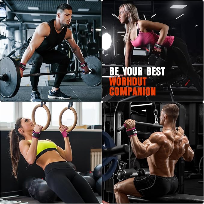 Weight Lifting Wrist Straps, Gym Straps Weight Lifting for Deadlift and Powerlifting, Double Layer Leather Wrist Wraps with Padded Cushion Wrist Loop, Weightlifting Grips for Men and Women
