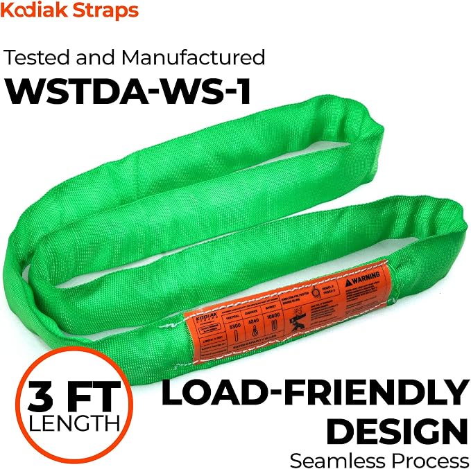 Endless Round Sling Lifting Strap- 3 Feet x 5300 lbs Vertical Capacity - Polyester Lifting Sling Strap, Heavy Duty for Rigging Moving Towing Hoisting- (1Pack)- Kodiak Straps