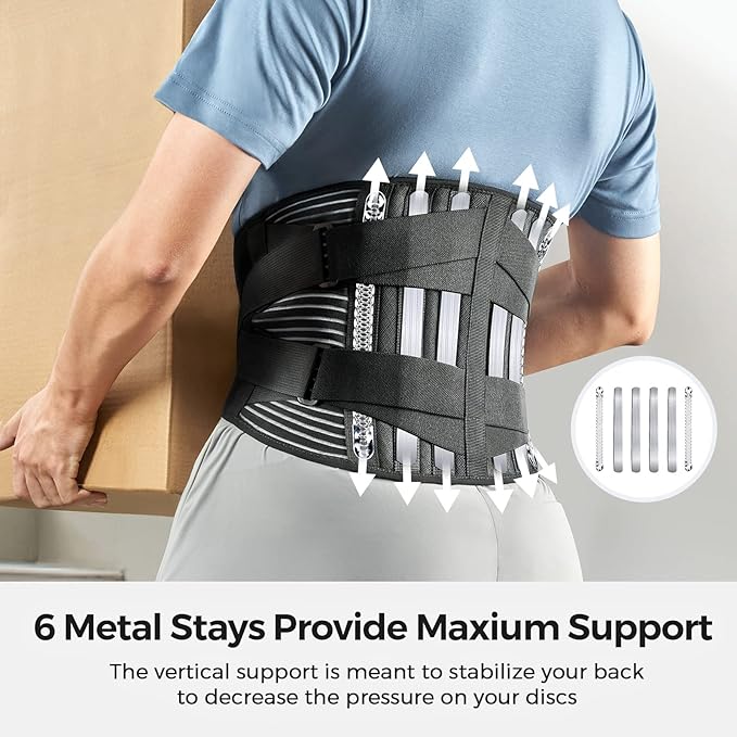 FREETOO Back Braces for Lower Back Pain Relief with 6 Stays, Breathable Back Support Belt for Men/Women for work , Anti-skid lumbar support belt with 16-hole Mesh for sciatica(S)