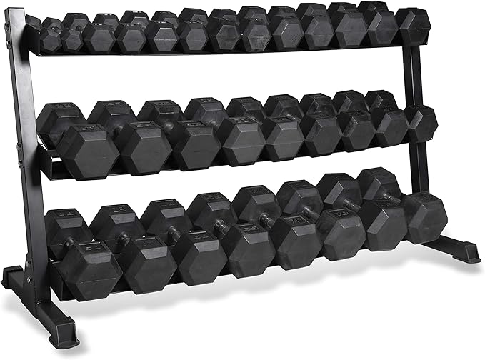 CAP 280 LB, 550 LB, 1200 LB Dumbbell Set with Horizontal 2-3 Tier Rack, Rubber Hex Free Weights, Home Gym Weight Set for Strength Training