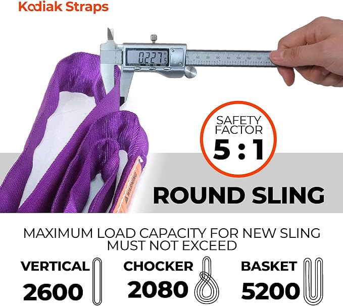 Endless Round Sling Lifting Strap- 3 Feet x 2600 lbs Vertical Capacity - Polyester Lifting Sling Strap, Heavy Duty for Rigging Moving Towing Hoisting- (1Pack)- Kodiak Straps