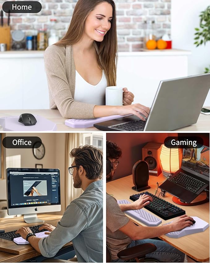 Ergonomic Mouse Pad Wrist Rest and Keyboard Wrist Rest Support Set | Massage Design Mousepad for Carpal Tunnel Pain Relief, Memory Foam, Non-Slip PU Base for Computer Desk, Purple