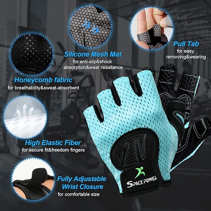 spacepower Workout Gloves - Lightweight Breathable Gym Gloves for Women & Men's Exercise