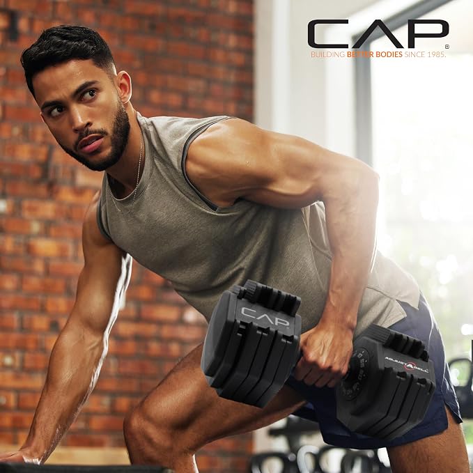 CAP ADJUSTABELL Adjustable Dumbbell Set, Premium Quick Select Adjustable Weights for Strength Training, Singles & Pairs, 12.5 LB, 25 LB & 55 LB, Round & Hex Dumbbells, Multiple Grip Handle Options