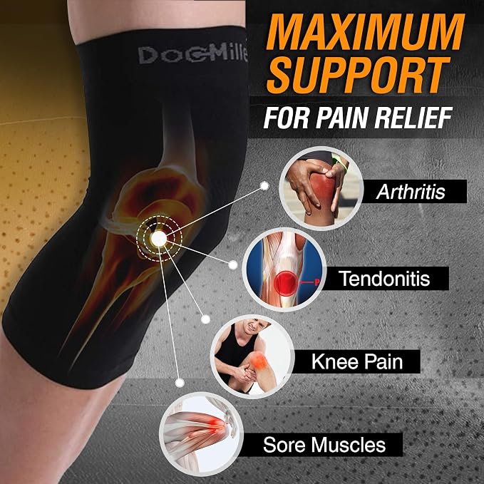 Doc Miller Knee Compression Sleeve Brace for Men & Women | Pair, Best Support for Workout, Running, ACL, Arthritis Pain Relief