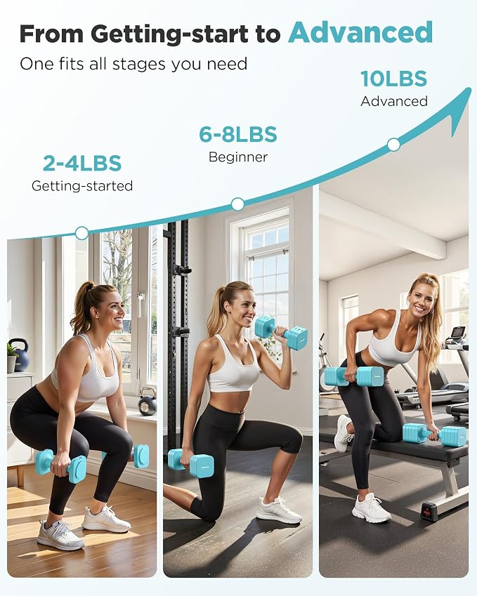 FEIERDUN DB3 5-in-1 Adjustable Dumbbell Set, 6LB/10LB Pair Adjustable Weights for Women at Home, Dual Locking Stable Hand Weights with TPU Soft Handle, Home Gym, Rehab, Pilates, Yoga, Strength Training