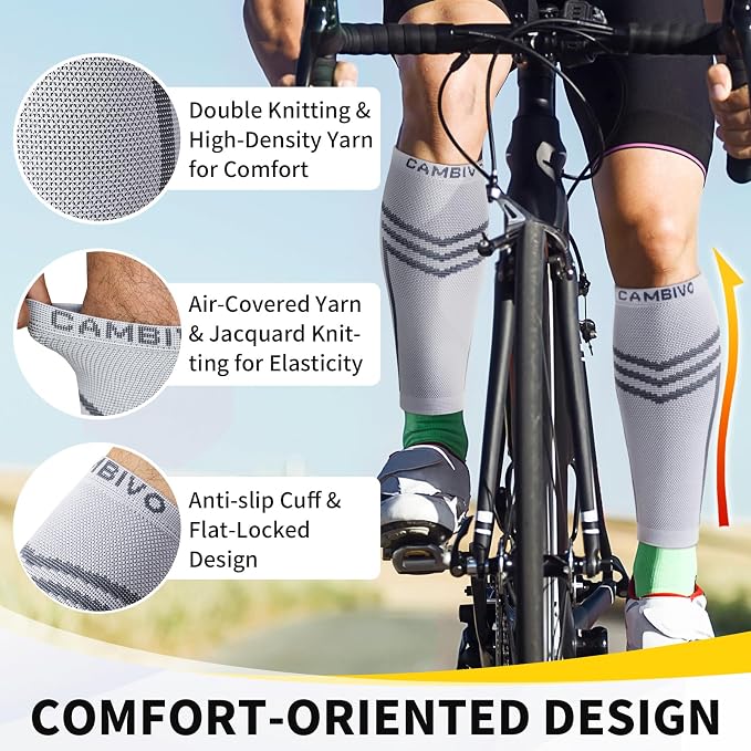 CAMBIVO Calf Compression Sleeve for Men Women Footless | Graduated Compression, Shin Splint Relief, Moisture Wicking, Running Standing Travel, 4D Knit Anti-Slip, Varicose Veins