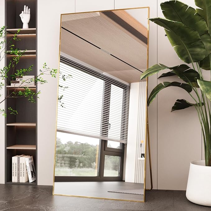 LFT HUIMEI2Y 71"x32" Full Length Mirror, Gold Floor Mirror | Tempered Oversized Mirror Full Body with Aluminum Alloy Frame; Standing, Leaning, or Wall Mount for Bedroom, Living Room