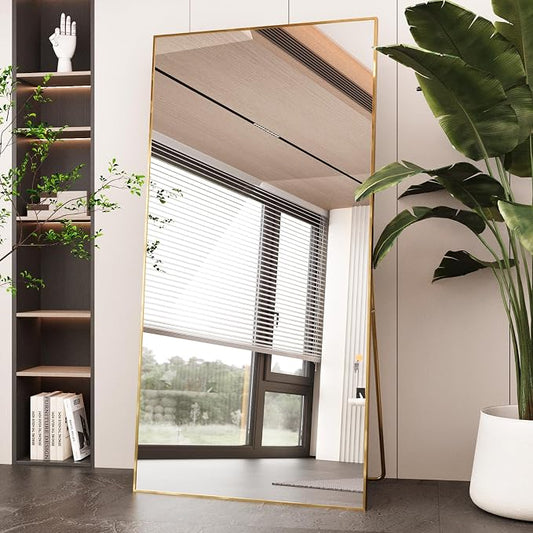 LFT HUIMEI2Y 71"x32" Full Length Mirror, Gold Floor Mirror | Tempered Oversized Mirror Full Body with Aluminum Alloy Frame; Standing, Leaning, or Wall Mount for Bedroom, Living Room