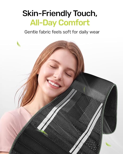 Rakiie Back Brace for Women Men, Integrated Lumbar Support, Breathable Soft Mesh Fabric and 8 Stays All-round Support, Durable Back Support With Lumbar Support Pad for Home & Lifting At Work, Green Size L