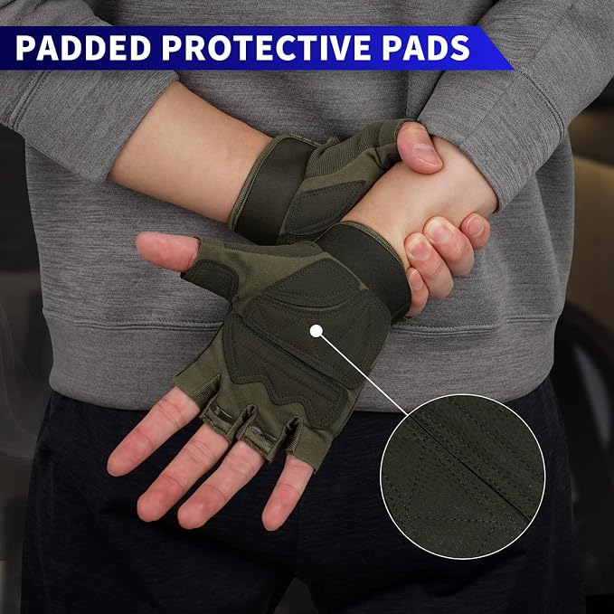 FIORETTO Fingerless Gloves for Men, Breathable Grip Palm Gloves for Motorcycle Riding, Driving, Cycling, Exercise, Workout, Climbing, Hiking and Outdoor Activities M210603