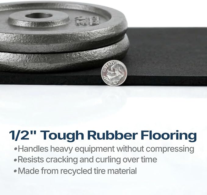 Flooring Inc's 1/4" Thick Tough Rubber Flooring Roll | Flexible Recycled Rubber Floor Mats for Home Gym | Heavy Duty Rubber Mat for Home Gyms, Sheds, Horse Stall Mat or Trailer